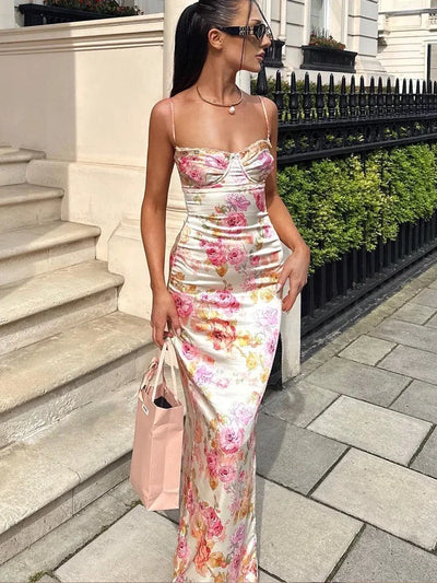 ML - Floral Satin Maxi Dress