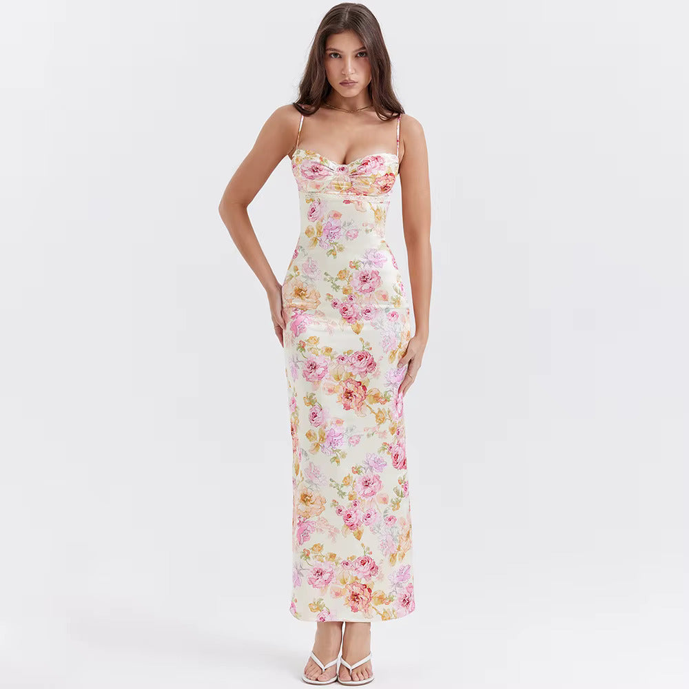 ML - Floral Satin Maxi Dress