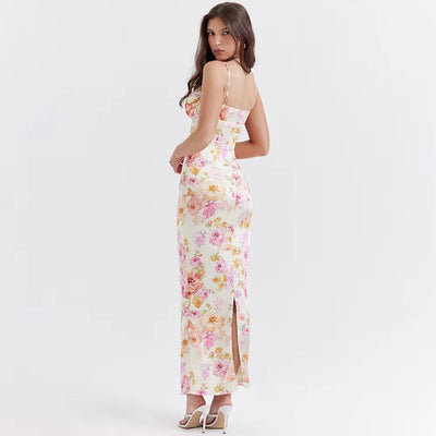 ML - Floral Satin Maxi Dress