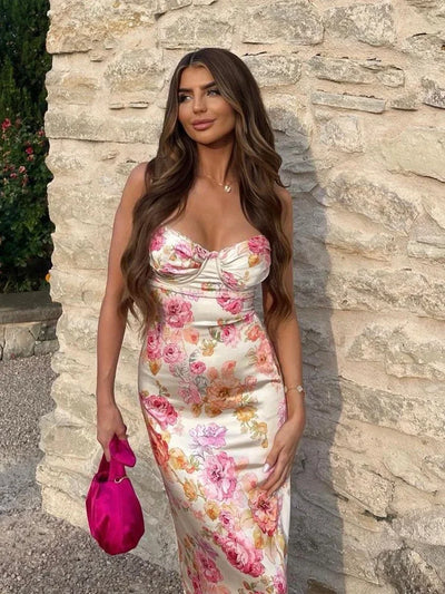 ML - Floral Satin Maxi Dress