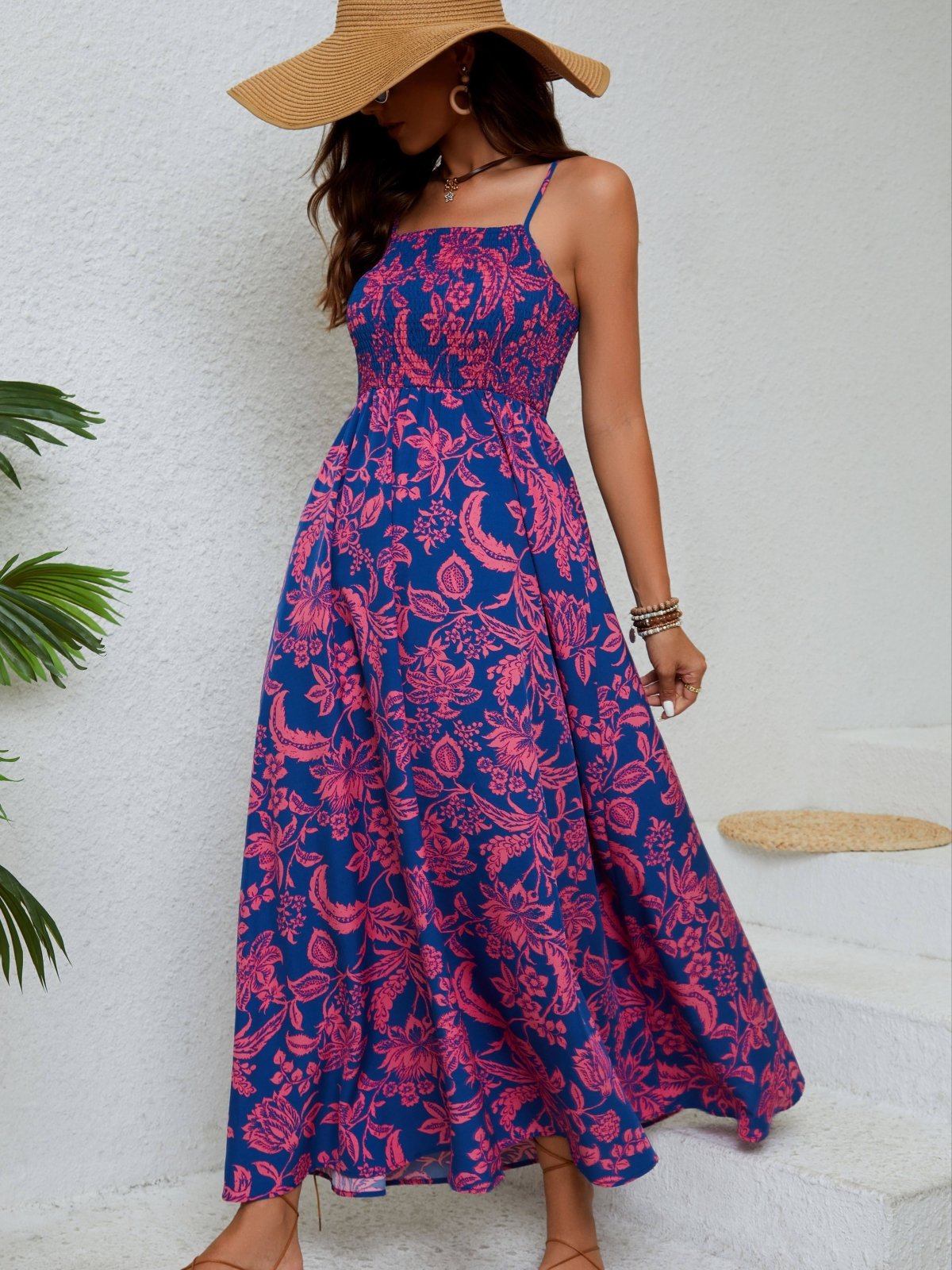 ML - Ruched Floral Strapless Dress