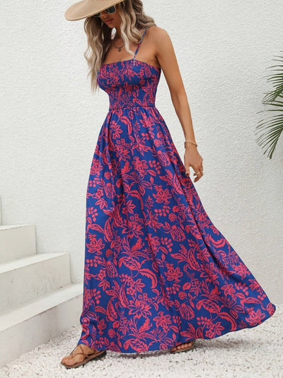 ML - Ruched Floral Strapless Dress