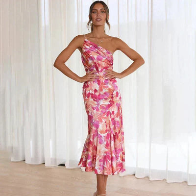 ML - Asymmetric Floral Midi Dress