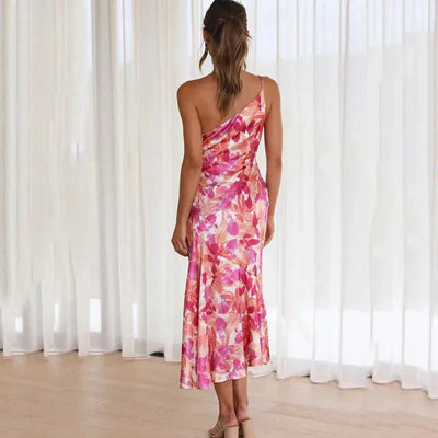 ML - Asymmetric Floral Midi Dress