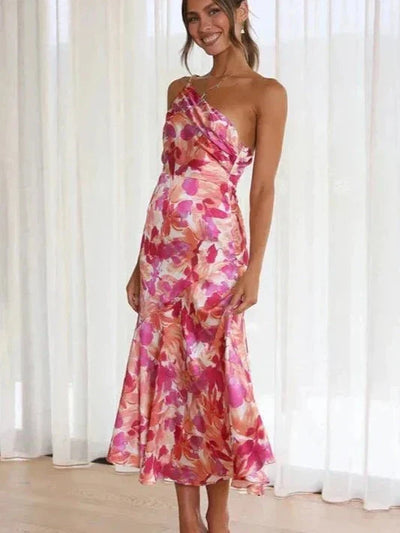 ML - Asymmetric Floral Midi Dress