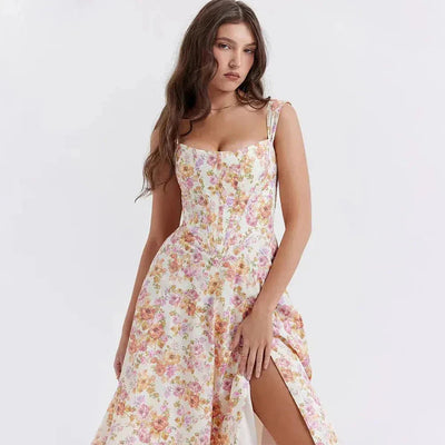 ML - Floral Corset Midi Dress