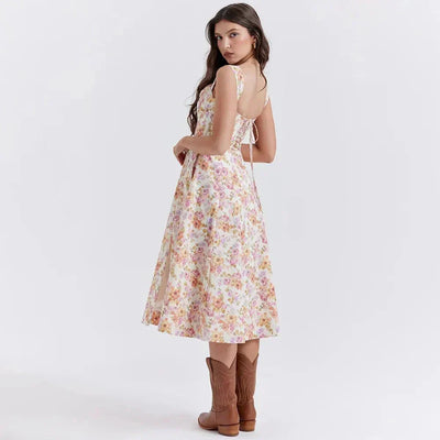 ML - Floral Corset Midi Dress