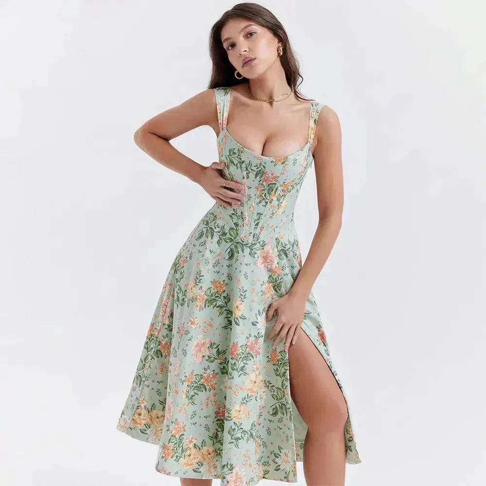 ML - Floral Corset Midi Dress