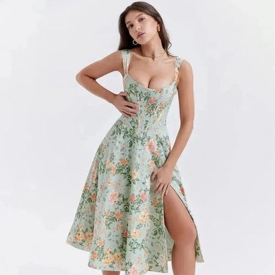 ML - Floral Corset Midi Dress