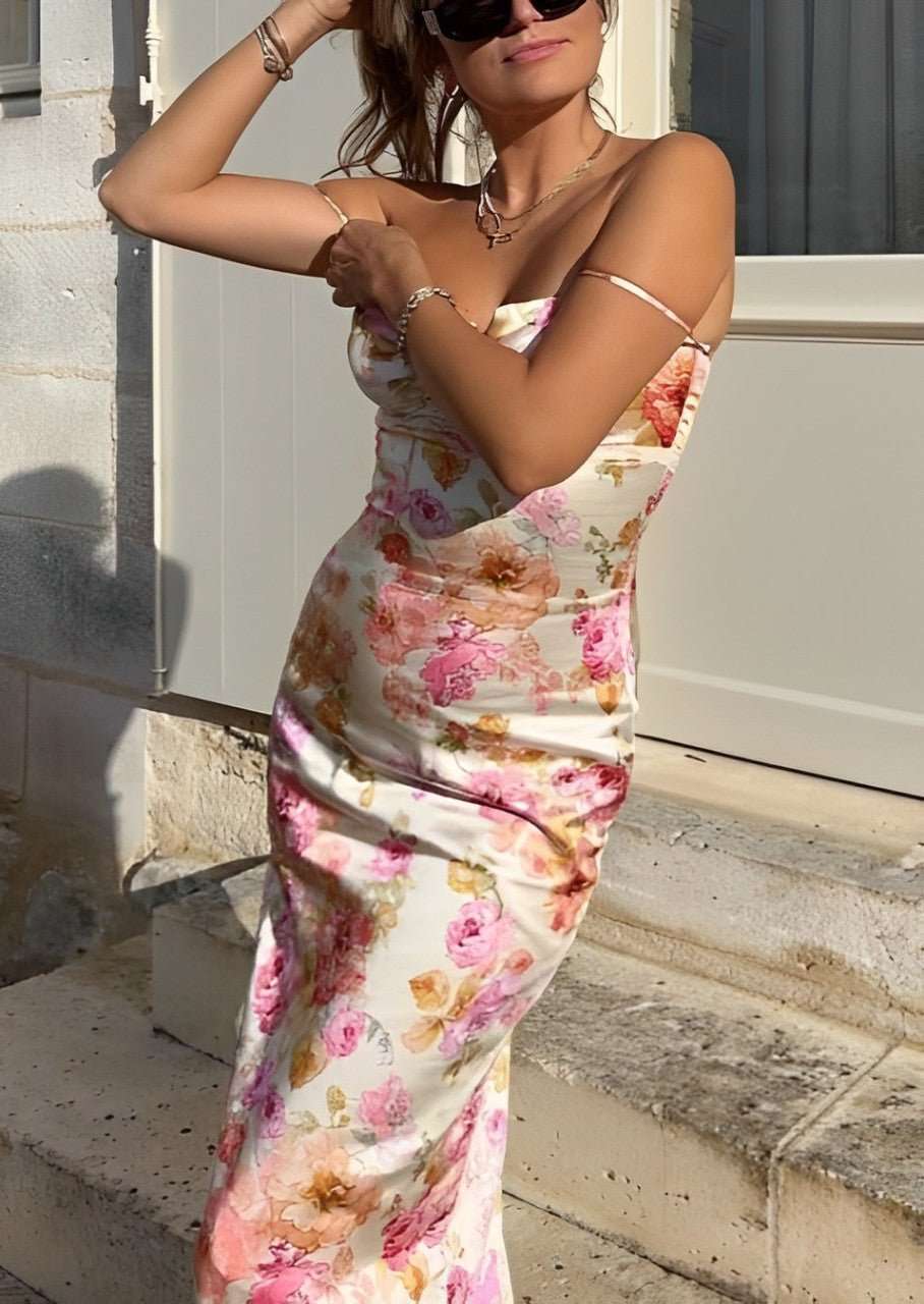 ML - Floral Satin Maxi Dress